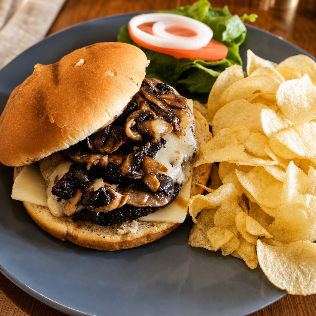 Mushroom Swiss Burger.