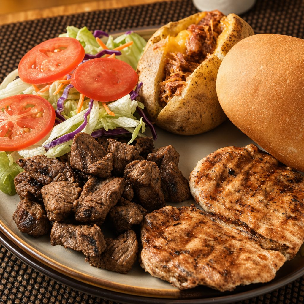 Mixed Grill-Chicken and Steak Tips.